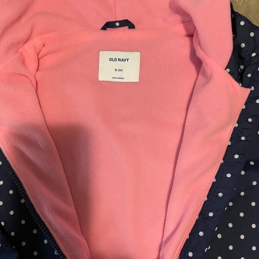 Old Navy Girl Dot Foil Print Rain Jacket Size XL 14 - Picture 4 of 4